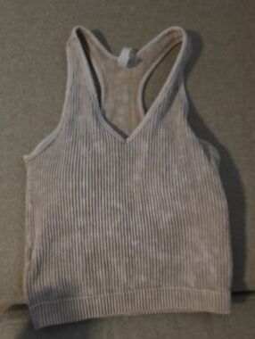 Zenana Outfitters Ribbed V-Neck Racerback Tank - Beige